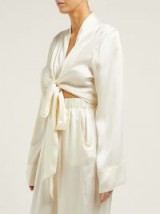 WORME The Wrap silk-satin top ~ cream front tie blouse