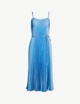 VINCE Pleated satin midi dress in blue pumice | tie waist slip dresses