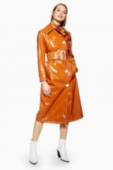 TOPSHOP Vinyl Trench Coat in Toffee / high shine coats