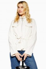 TOPSHOP Zip Belted Jacket in Oatmeal