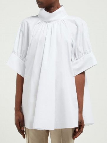 THE ROW Abel gathered stand-collar cotton-poplin blouse in white