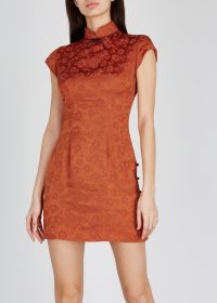 ALEXACHUNG Terracotta floral-jacquard mini dress ~ oriental inspired