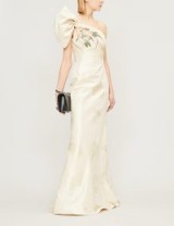 ALEXANDER MCQUEEN One-shoulder silk-jacquard gown in nacre / luxe floral gowns