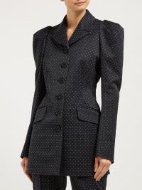 ERDEM Alfreda polka dot-jacquard cotton-blend blazer in black ~ fitted puff sleeved jackets