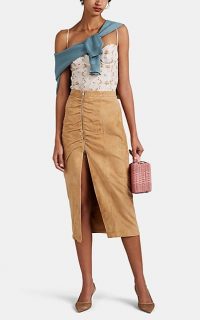 ALTUZARRA Pietro Suede Skirt in Tan | ruched front slit skirts