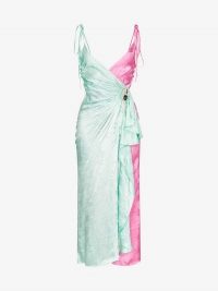 Attico Jacquard Two-Tone Slip Wrap Dress in green and pink