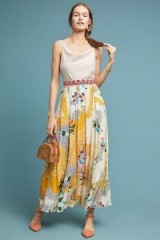 Hemant & Nandita Mischa Maxi Skirt yellow motif ~ long pleated spring / summer skirts