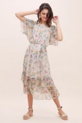 Sessun Fortunata Printed-Silk Tiered Dress Ivory ~ feminine floral dresses