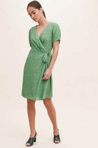 Kachel Leila Spot-Print Dress Green / side tie wrap dresses