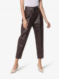 Beaufille Nova Crocodile-Embossed Faux Leather Trousers in purple / cropped pants