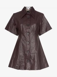 Beaufille Piper Crocodile-Embossed Faux Leather Shirt Dress in purple / animal print dresses