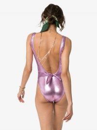 Beth Richards Tie Tank One-Piece Swimsuit in metallic-pink