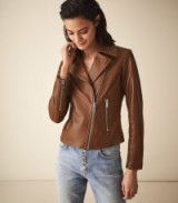 REISS BLAIR LEATHER BIKER JACKET TAN ~ casual luxe jackets