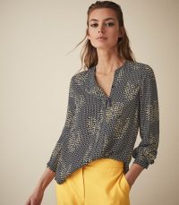 REISS CELESTE PRINTED BLOUSE NAVY ~ collarless blouses