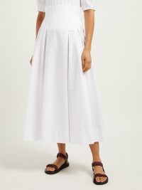 GABRIELA HEARST Corrales corset-waist cotton poplin midi skirt in white ~ high waist summer skirts