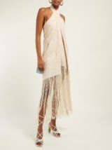 JACQUEMUS Cortese fringed halterneck dress in beige ~ glamorous halternecks