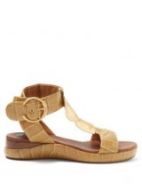 CHLOÉ Crocodile-embossed leather sandals in khaki ~ chic boho shoes