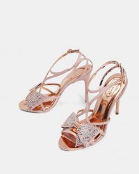 TED BAKER ARAYI Crystal bow strap sandals in light pink / glittering bows