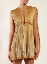 CHLOÉ Dégradé pleated seersucker mini dress in gold ~ luxe event dresses