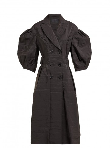 SIMONE ROCHA Double-breasted balloon-sleeve poplin jacket in black ~ voluminous sleeved statement coat