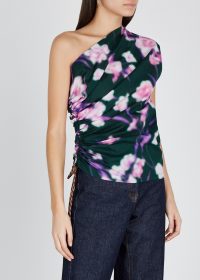 DRIES VAN NOTEN Cezar printed cotton top ~ floral one shoulder ~ blurred flower prints