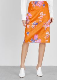 DRIES VAN NOTEN Sal orange silk-blend skirt ~ floral pencil skirts