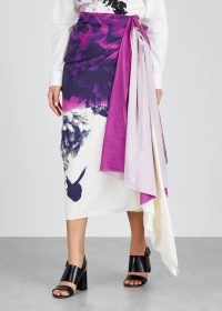 DRIES VAN NOTEN Savin printed cotton-blend skirt ~ side draped skirts