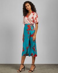 TED BAKER LILYYY Fantasia split hem midi skirt in turquoise / blue floral skirts