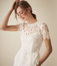 REISS FIONA LACE PEPLUM HEM TOP WHITE ~ feminine look