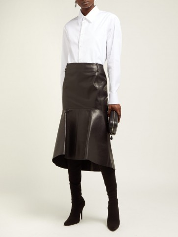 BALENCIAGA Fishtail-hem black leather skirt