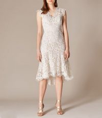 KAREN MILLEN Floral Lace Dress in Neutral ~ feminine fit and flare