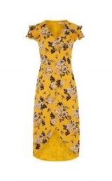 OASIS FLORAL OCHRE MIDI DRESS / yellow high low hem dresses