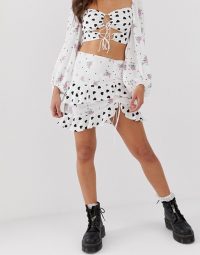 For Love & Lemons Lucia mini skirt in white / mixed prints