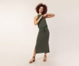 OASIS HALTER CUPRO MIDI DRESS in KHAKI / simple green halterneck dresses