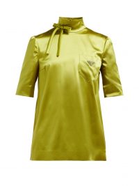 PRADA High-neck silk-blend technical-satin blouse in green