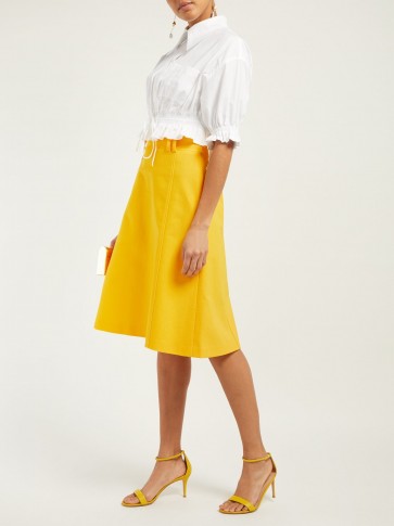 CAROLINA HERRERA High-waist twill midi skirt in Yellow