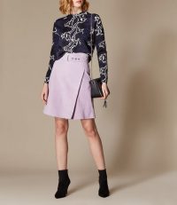 KAREN MILLEN High-Waisted Suede Skirt in Lilac ~ wrap A-line