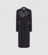 Chic dark-blue belted macs ~ REISS KATJA SATIN DETAILED MAC NAVY