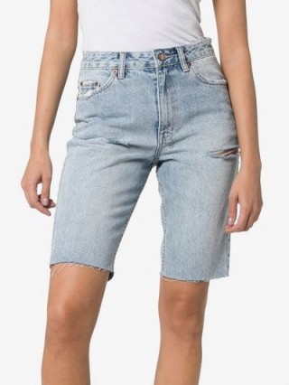 Ksubi Ripped Knee-Length Fitted Denim Shorts in washed blue