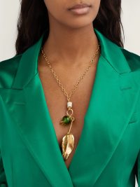 MARNI Leaf and bead-embellished necklace ~ gold tone pendant necklaces