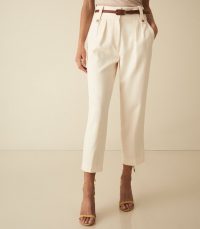 REISS LENNOX TROUSER HIGH WAISTED CROPPED TROUSERS OFF WHITE ~ chic crop hem pants