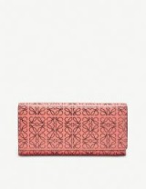 Women’s designer wallets ~ LOEWE Continental logo-embossed leather wallet in pink tulip / black