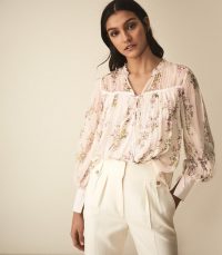 REISS MARINO PRINT FLORAL SMOCK BLOUSE FLORAL WHITE ~ feminine flower printed top