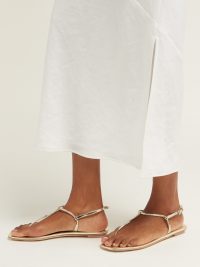 PRADA Metallic-leather sandals in pale-gold ~ barely there vacation flats