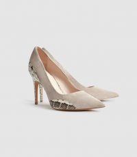 Reiss MIA SNAKE DETAILED SUEDE COURT SHOES NATURAL / glam courts