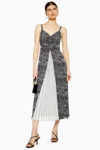 Topshop Monochrome Pleated Midi Slip Dress