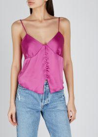 NANUSHKA Elia fuschia satin cami top ~ vibrant front button camisole