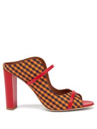 MALONE SOULIERS Nora gingham canvas and leather sandals in orange ~ checked mules