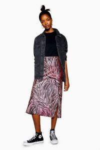 TOPSHOP Ombre Tiger Print Satin Bias Skirt in Pink