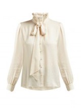 SAINT LAURENT Paisley-brocade silk shirt ~ romantic high neck blouses ~ cream pussy bow shirts